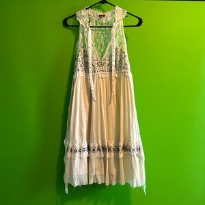 Free People cotton dress, lace work and lace tie. Skull/crossbones embroidery.